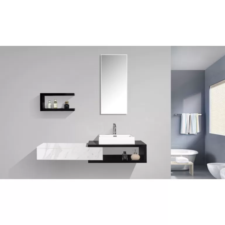 Meuble de salle de bain simple vasque marbre blanc - Carmen 150cm<Meubles Moss New