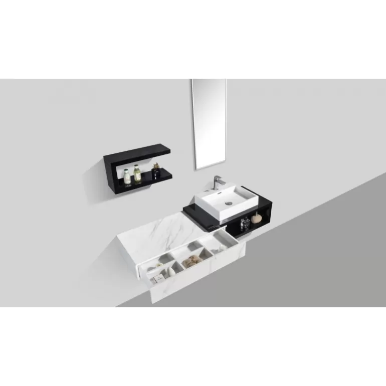 Meuble de salle de bain simple vasque marbre blanc - Carmen 150cm<Meubles Moss New