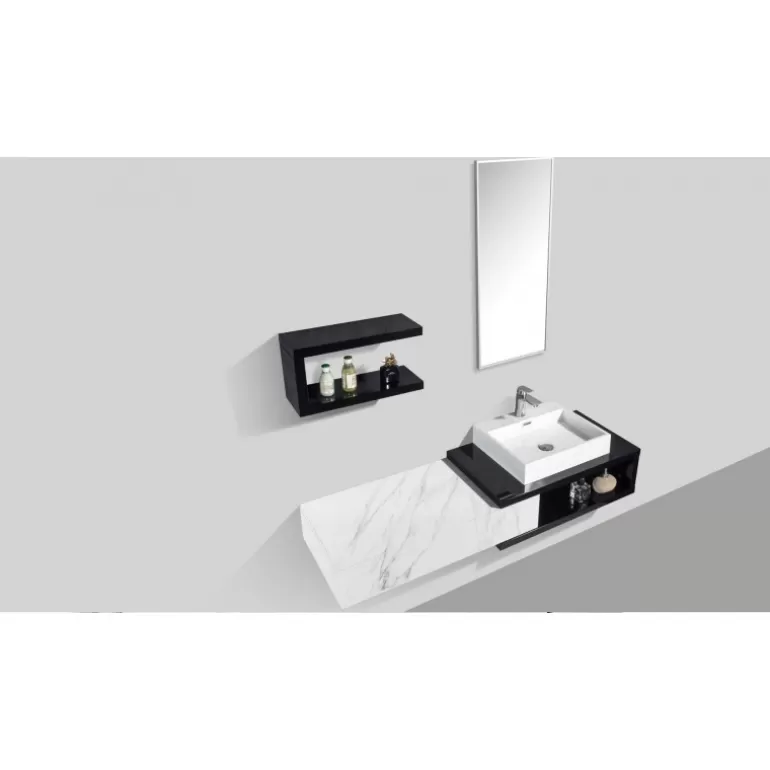 Meuble de salle de bain simple vasque marbre blanc - Carmen 150cm<Meubles Moss New