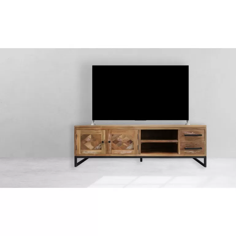 Meuble TV 2 portes 2 tiroirs style industriel - Kingdom 180cm<Meubles Moss Outlet