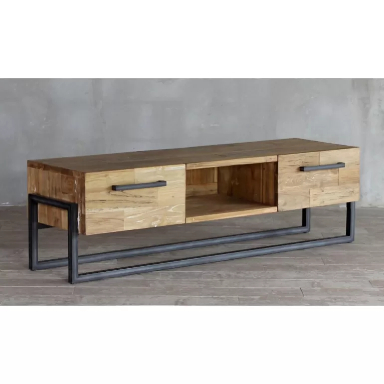 Meuble TV 2 tiroirs style industriel - Canberra 156cm<Meubles Moss Fashion