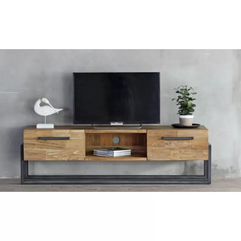 Meuble TV 2 tiroirs style industriel - Canberra 156cm<Meubles Moss Fashion
