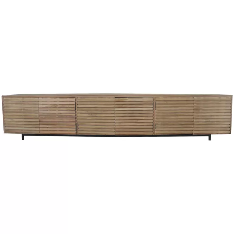 Meuble TV bas 6 portes en bois de teck lignes verticales - Cordova 240cm<Meubles Moss Best