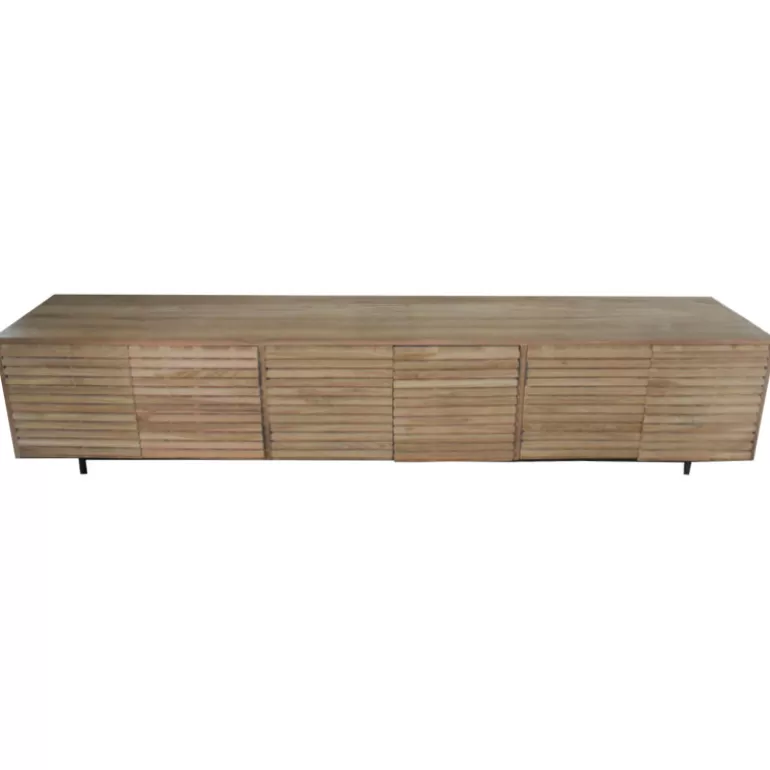 Meuble TV bas 6 portes en bois de teck lignes verticales - Cordova 240cm<Meubles Moss Best