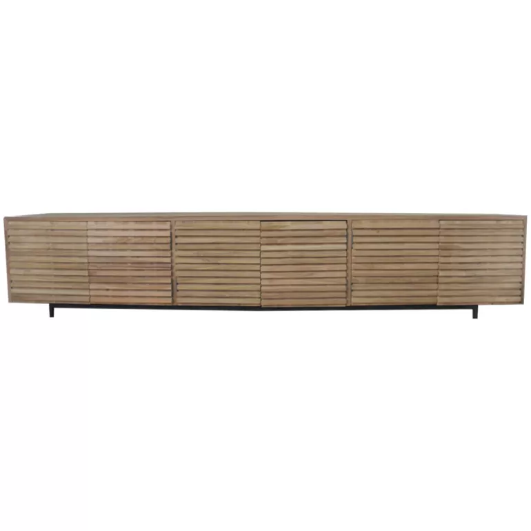 Meuble TV bas 6 portes en bois de teck lignes verticales - Cordova 240cm<Meubles Moss Best
