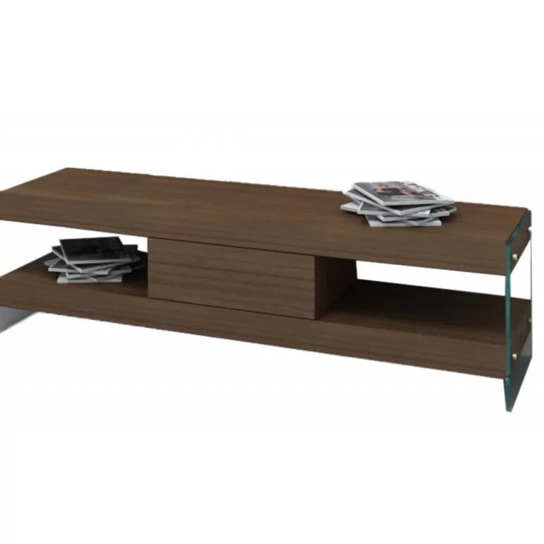 Meuble TV couleur noyer avec pieds en verre - Crystalline 185cm<Meubles Moss Outlet