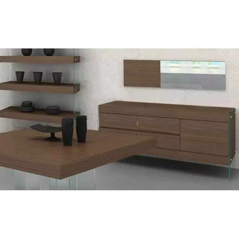 Meuble TV couleur noyer avec pieds en verre - Crystalline 185cm<Meubles Moss Outlet
