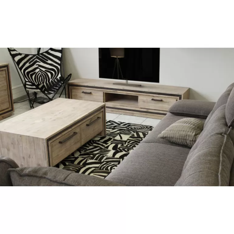Meuble TV en bois massif d'Acacia et métal brossé - Amylton 180cm<Meubles Moss Best