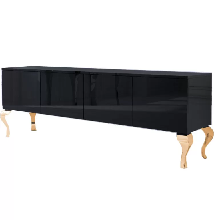 Meuble TV laqué 4 portes style baroque pieds dorés - Betty Dorée 200cm<Meubles Moss Fashion