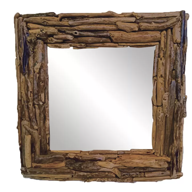 Miroir naturel carré cadre bois - Ava 70x70<Meubles Moss Outlet
