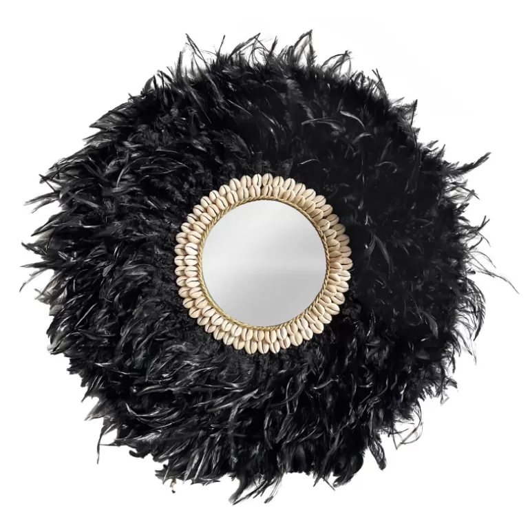 Miroir rond plumes noires et coquillages - Pokot Ø80<Meubles Moss Fashion