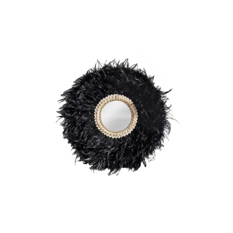 Miroir rond plumes noires et coquillages - Pokot Ø80<Meubles Moss Fashion