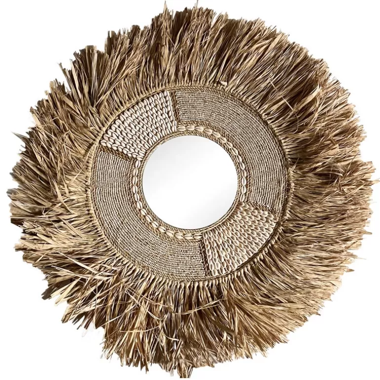Miroir rond raphia et coquillages - Mambasa Beige Ø60<Meubles Moss Flash Sale