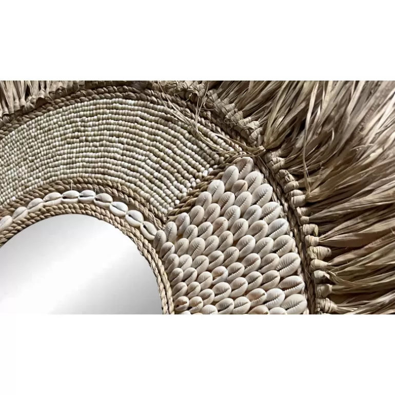Miroir rond raphia et coquillages - Mambasa Beige Ø60<Meubles Moss Flash Sale