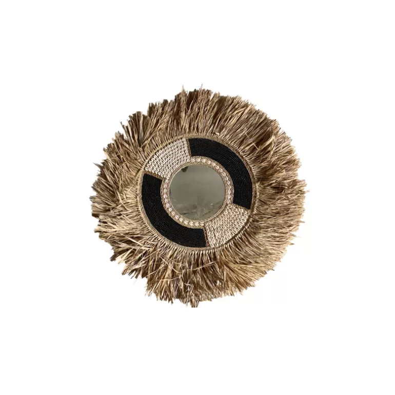Miroir rond raphia et coquillages - Mambasa Noir Ø60<Meubles Moss Shop