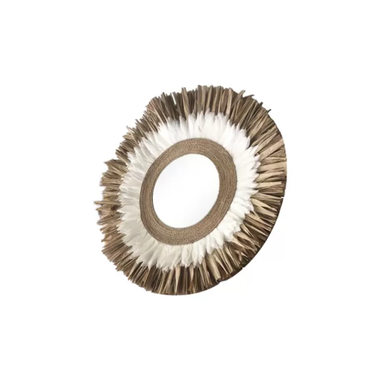 Miroir rond raphia et plumes - Limbo Ø80<Meubles Moss Best