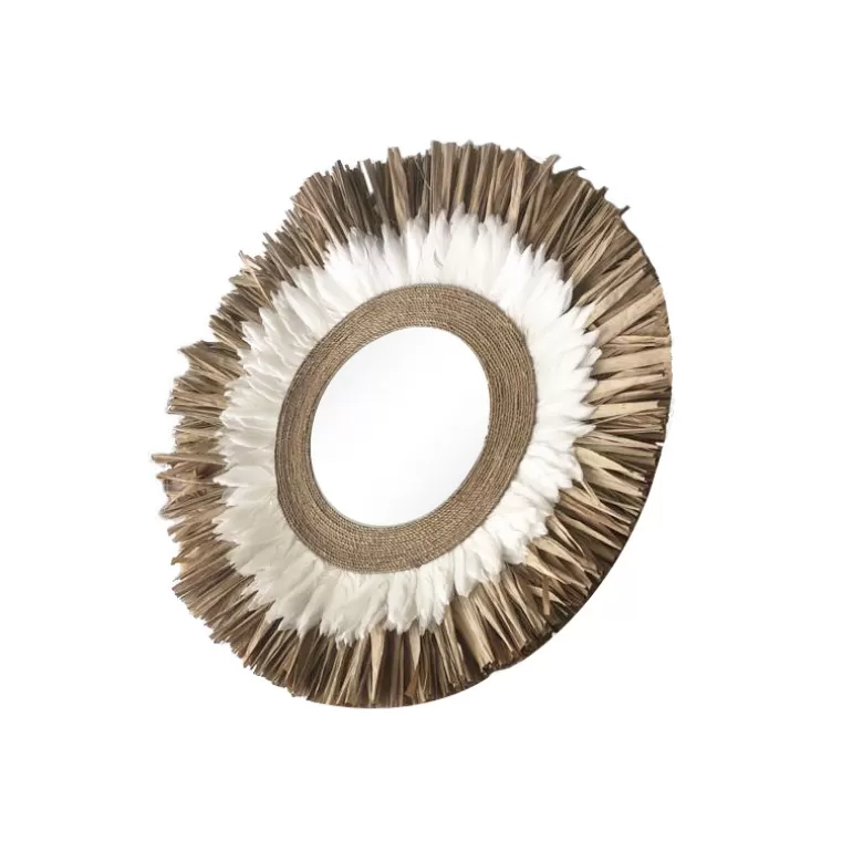 Miroir rond raphia et plumes - Limbo Ø80<Meubles Moss Best