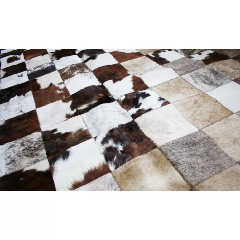 Peau de vache patchwork marron et blanc 210x300 cm - India<Meubles Moss Sale