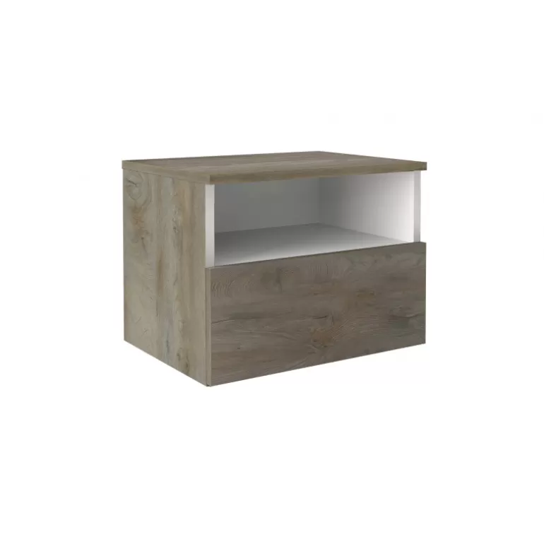 Prado - Chevet design 1 tiroir laquée blanc et aspect bois<Meubles Moss Discount