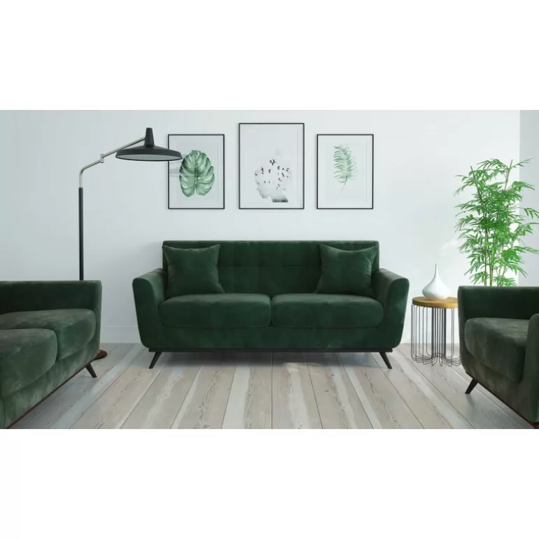 Salon en velours avec canapé 3 places + 2 pl + fauteuil - Stockolm<Meubles Moss Discount