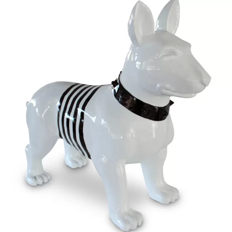 Statue design extérieure chien blanc à rayures noires - Bullterrier<Meubles Moss Cheap