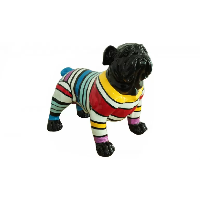 Statue extérieure bouledogue rayures multicolores 110 cm - Oria<Meubles Moss Best Sale