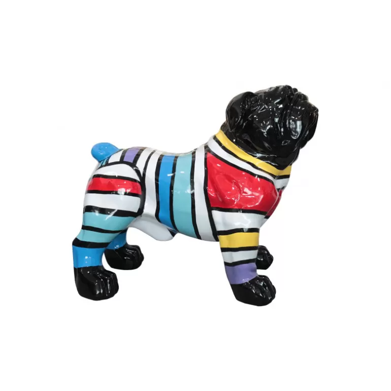 Statue extérieure bouledogue rayures multicolores 110 cm - Oria<Meubles Moss Best Sale