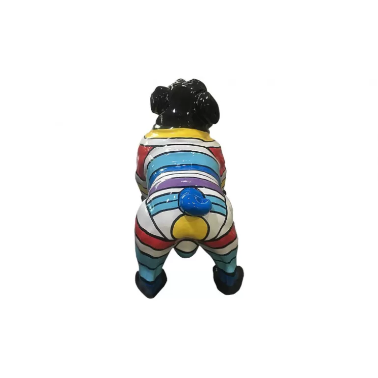 Statue extérieure bouledogue rayures multicolores 110 cm - Oria<Meubles Moss Best Sale
