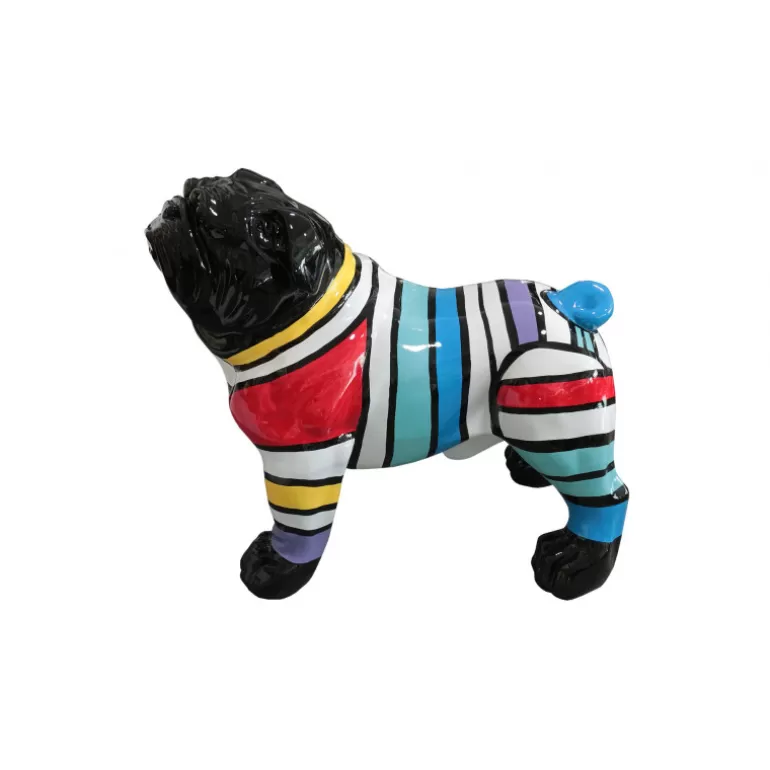 Statue extérieure bouledogue rayures multicolores 110 cm - Oria<Meubles Moss Best Sale