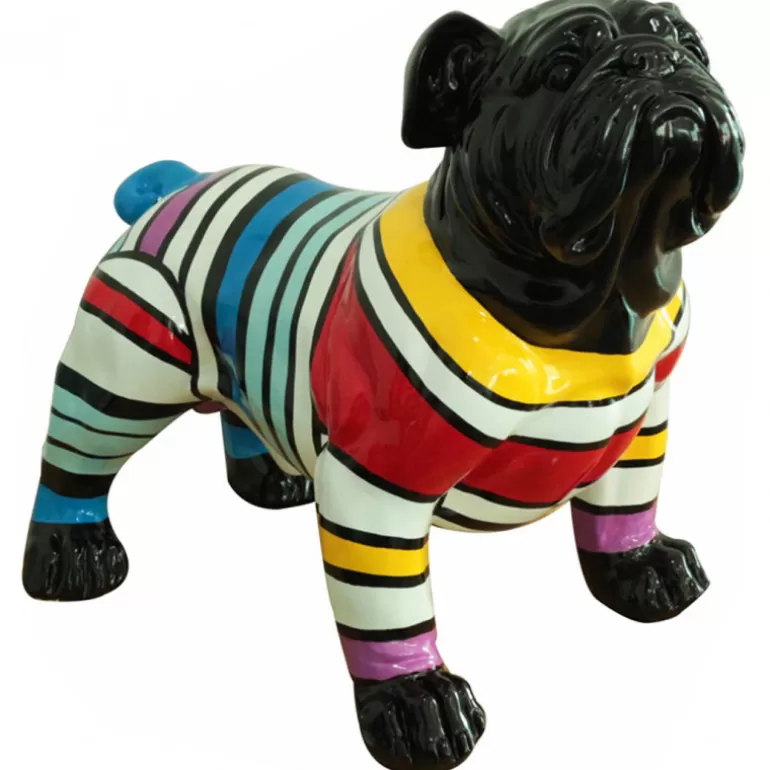 Statue extérieure bouledogue rayures multicolores 110 cm - Oria<Meubles Moss Best Sale