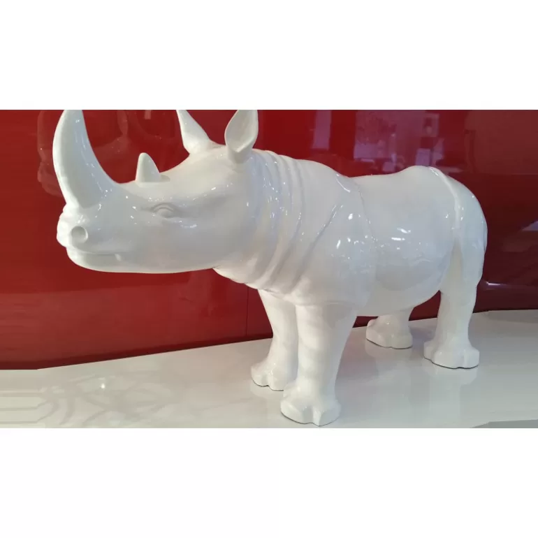 Statue laquée design blanc intérieure/extérieure 56x101cm - Rinoceros<Meubles Moss Cheap
