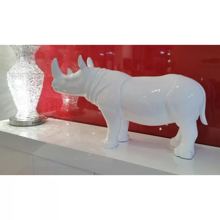 Statue laquée design blanc intérieure/extérieure 56x101cm - Rinoceros<Meubles Moss Cheap