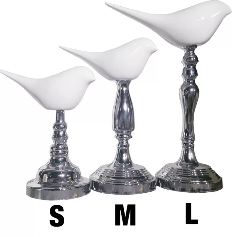 Statue oiseau blanc pied argent - Stern<Meubles Moss Best Sale