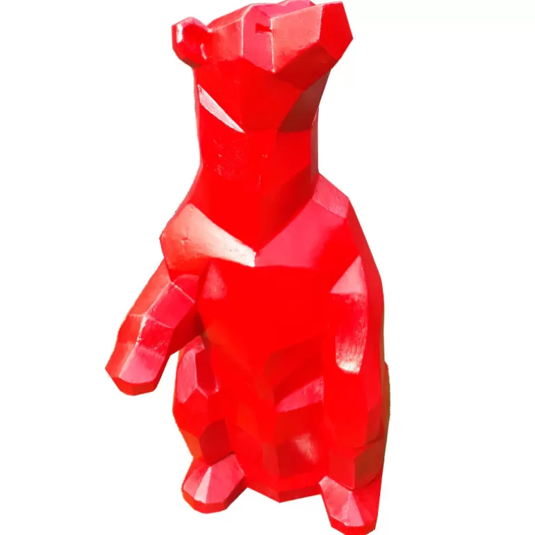 Statue ours origami en fibre de ciment décoration extérieure 100 cm - Balou Rouge<Meubles Moss Hot
