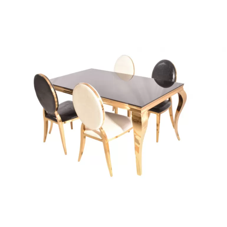 Table à diner dorée baroque moderne plateau verre rectangulaire - Betty Dorée<Meubles Moss Clearance