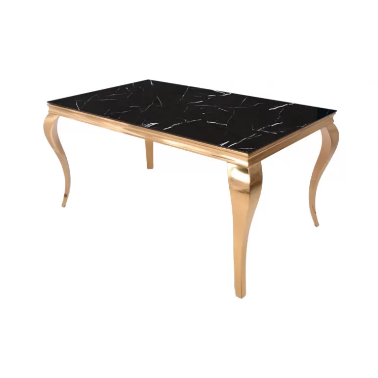 Table à diner dorée effet marbre baroque moderne rectangulaire - Betty Dorée<Meubles Moss Hot