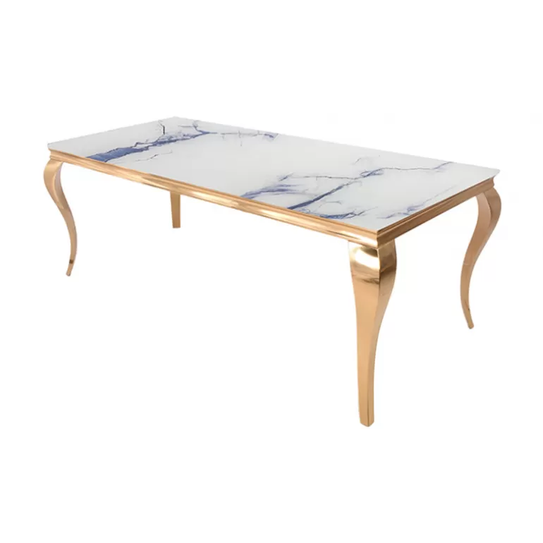 Table à diner dorée effet marbre baroque moderne rectangulaire - Betty Dorée<Meubles Moss Hot