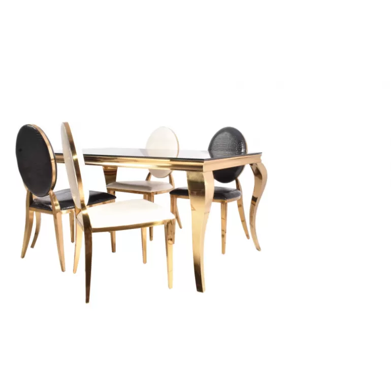 Table à diner dorée effet marbre baroque moderne rectangulaire - Betty Dorée<Meubles Moss Hot