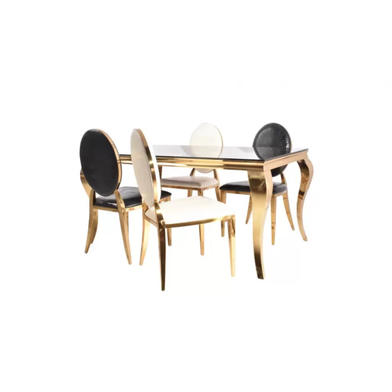 Table à diner dorée effet marbre baroque moderne rectangulaire - Betty Dorée<Meubles Moss Hot
