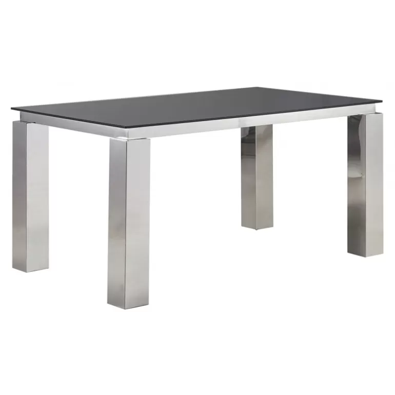 Table à diner rectangulaire plateau verre et pieds chromés - Arklow<Meubles Moss Online