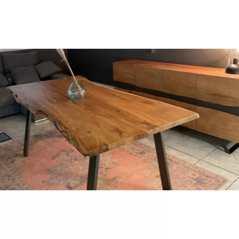 Table à dîner en bois massif et pieds en acier - Palerme 200x95<Meubles Moss Fashion