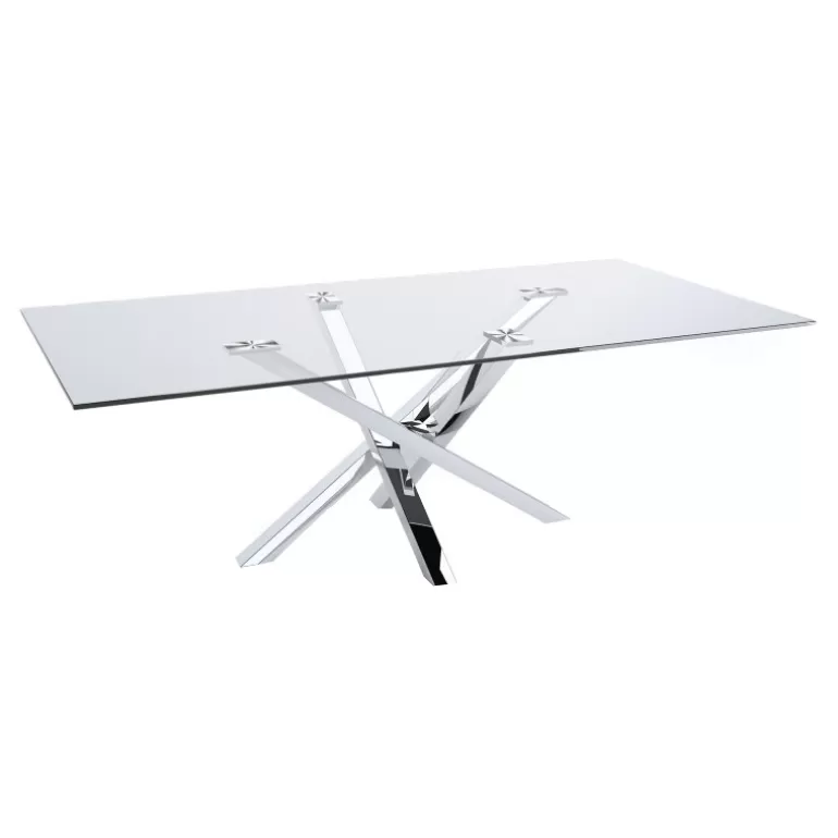 Table à dîner rectangulaire en verre et pieds chromés - Argo 200x100<Meubles Moss New