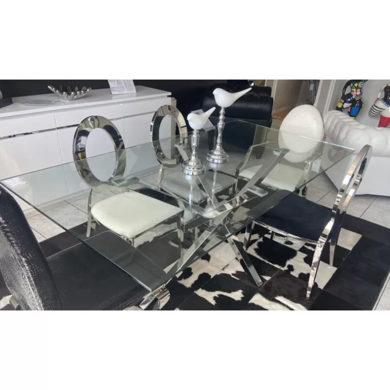 Table à dîner rectangulaire en verre et pieds chromés - Argo 200x100<Meubles Moss New