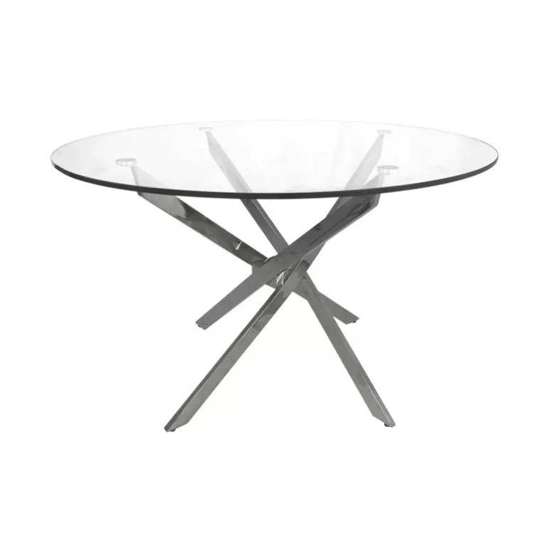 Table à dîner ronde en verre et pieds chromés - Dario Ø120<Meubles Moss Sale