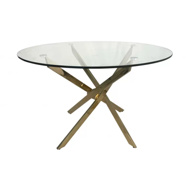 Table à dîner ronde en verre et pieds dorés - Dario Doré Ø120<Meubles Moss Sale