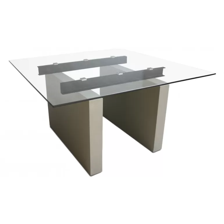 Table à manger carrée verre avec pieds effet béton - Metropolis 140x140<Meubles Moss Store