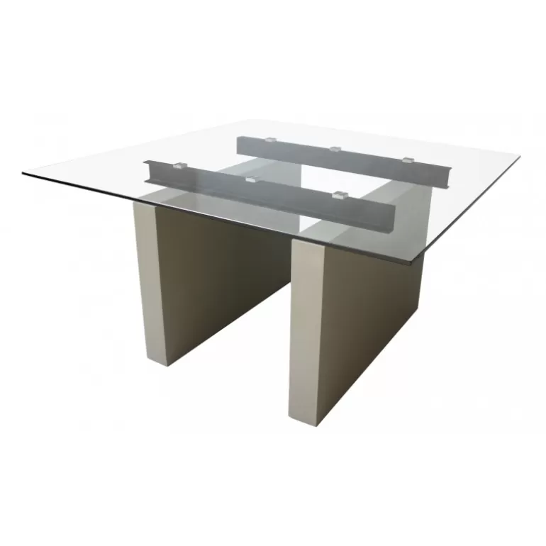 Table à manger carrée verre avec pieds effet béton - Metropolis 140x140<Meubles Moss Store