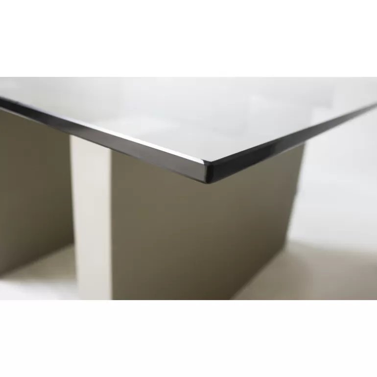 Table à manger carrée verre avec pieds effet béton - Metropolis 140x140<Meubles Moss Store