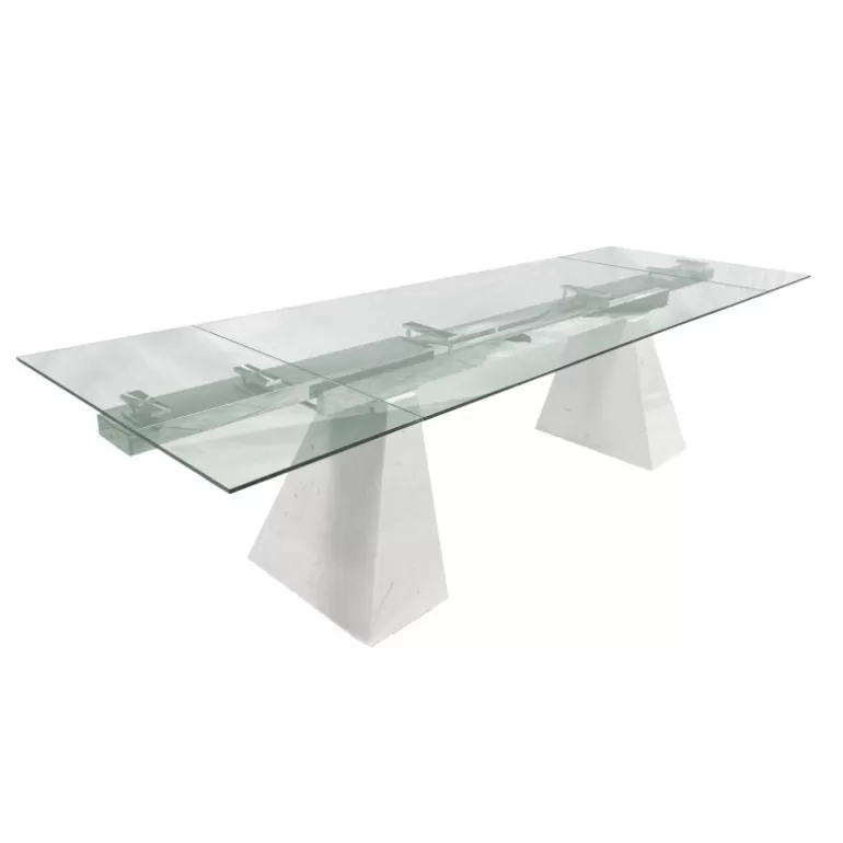 Table à manger extensible en verre et pieds marbre - Valeria 200/300x100<Meubles Moss Shop
