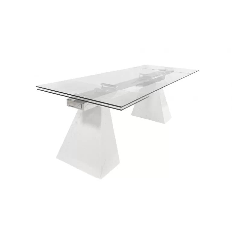 Table à manger extensible en verre et pieds marbre - Valeria 200/300x100<Meubles Moss Shop